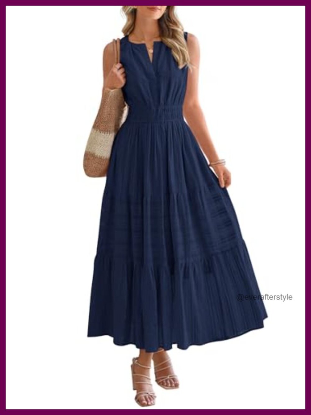 Sleeveless V-Neck Tiered Maxi Dress A-Line Flowy Boho Casual